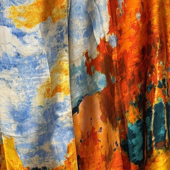 Watercolor Landscape Print Orange/Blue Scarf NWT - Picture 3 of 5
